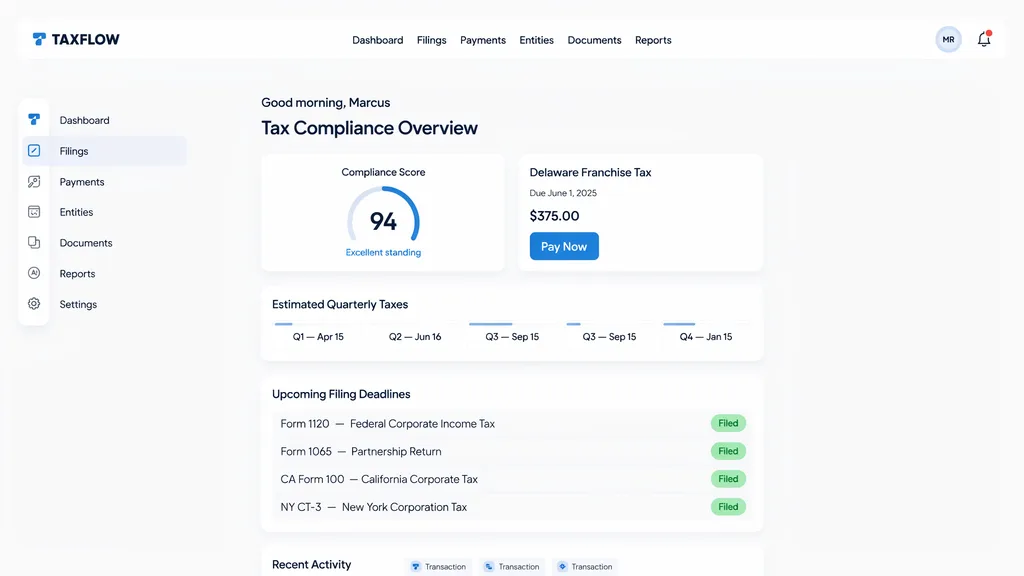 Ace Global tax compliance dashboard